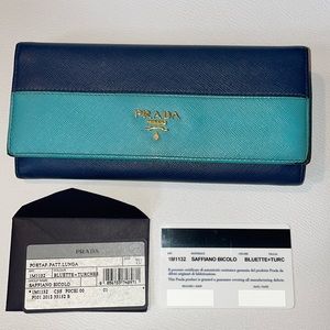Authentic PRADA 2 color long wallet blue preowned